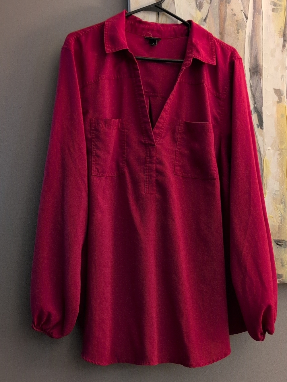 Women's Long-Sleeve V-Neck Top in Deep Berry 3